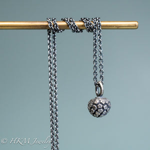 cast silver kousa dogwood fruit necklace byt hkm jewelry in oxidized finish