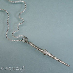 tulip tree flower fairy sword necklace in cast sterling silver by hkm jewelry in polished finish