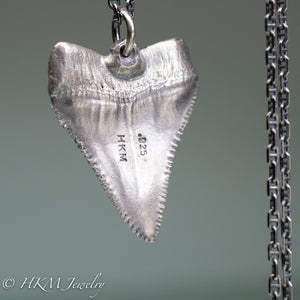 cast oxidized silver great white shark tooth by hkm jewelry on sterling silver anchor chain
