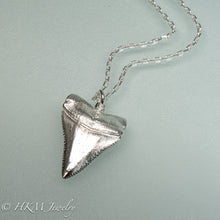 Load image into Gallery viewer, cast silver great white shark tooth necklaces in polished finish by hkm jewelry
