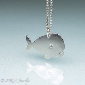 back view stamped hallmark 925 HKM mahi mahi dolphin fish necklace by hkm jewelry in recycled sterling silver