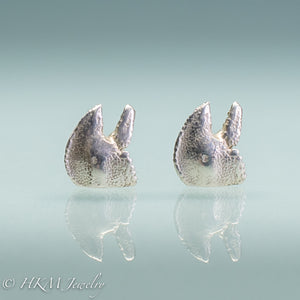 Flat Clawed Hermit Crab stud earrings  in recycled silver by hkm jewelry