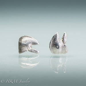 Flat Clawed Hermit Crab stud earrings  in recycled silver by hkm jewelry