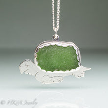Load image into Gallery viewer, Kelly Green Sea Glass Sea Turtle Necklace - Sterling Silver Ocean Creature
