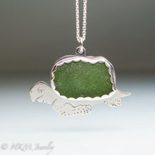 Load image into Gallery viewer, Kelly Green Sea Glass Sea Turtle Necklace - Sterling Silver Ocean Creature

