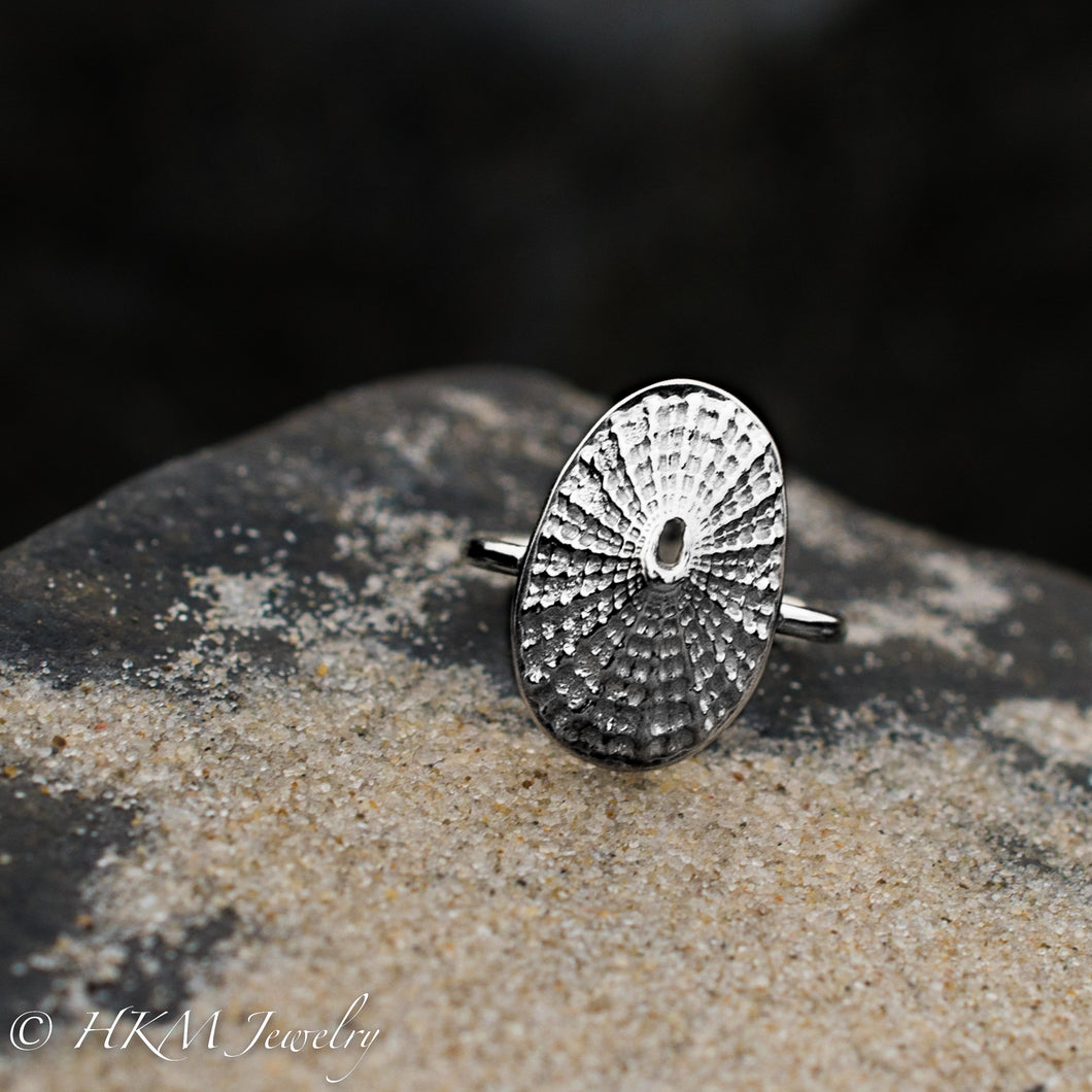 Large cast keyhole limpet shell ring by hkm jewelry in polished finish