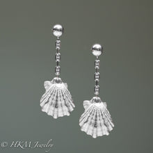 Load image into Gallery viewer, nodipecten nodosus - Lion’s Paw Scallop drop earrings in sterling silver with anchor chain and ball studs by hkm jewelry
