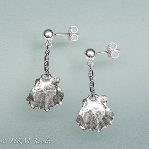 nodipecten nodosus - Lion’s Paw Scallop drop earrings in sterling silver with anchor chain and ball studs by hkm jewelry