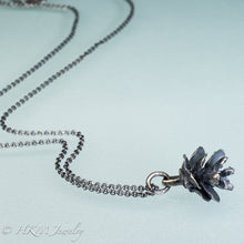 Load image into Gallery viewer, cast silver hemlock pine cone necklace by hkm jewelry in oxidized finish
