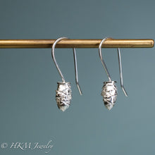 Load image into Gallery viewer, side view of mini cone drop earrings in polished sterling silver by hkm jewelry
