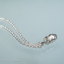 Load image into Gallery viewer, top view of cast silver mini pinecone necklace by hkm jewelry in polished  finish
