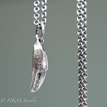 Load image into Gallery viewer, back view of mini lady crab claw necklace cast in recycled silver in an oxidized finish by hkm jewelry
