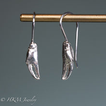 Load image into Gallery viewer, cast silver lady crab claw drop earrings by hkm jewelry
