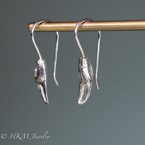 cast silver lady crab claw drop earrings by hkm jewelry