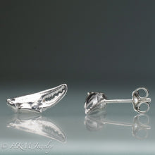 Load image into Gallery viewer, front and side view of cast silver lady crab claw stud earrings by hkm jewelry
