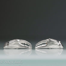 Load image into Gallery viewer, front view close up of cast silver lady crab claw stud earrings by hkm jewelry
