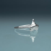 Load image into Gallery viewer, cast silver small shark tooth ring on blue gradient background
