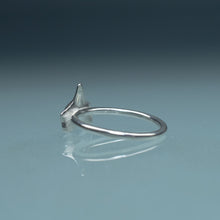 Load image into Gallery viewer, cast silver small shark tooth ring on blue gradient background
