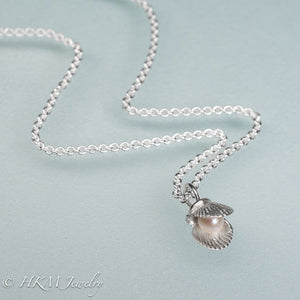 mini bay scallop necklace with pearl inset by hkm jewelry