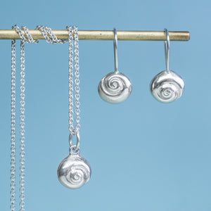 Moon Snail Shell Pendant Necklace - Sterling Swirl Charm