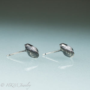 Mussel Pearl Stud Earrings - Oxidized Silver Seashell Studs
