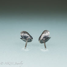 Load image into Gallery viewer, Mussel Pearl Stud Earrings - Oxidized Silver Seashell Studs
