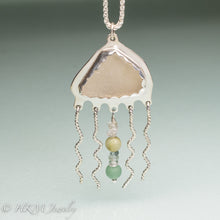 Load image into Gallery viewer, Off-White Sea Glass Jellyfish Necklace - Semi Precious Ocean Creature
