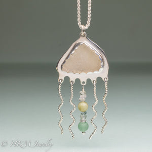 Off-White Sea Glass Jellyfish Necklace - Semi Precious Ocean Creature