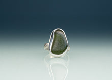 Load image into Gallery viewer, Olive Green Sea Glass Ring - Scaley Band
