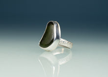 Load image into Gallery viewer, Olive Green Sea Glass Ring - Scaley Band
