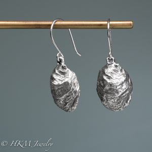 Atlantic Oyster - crassostrea virginica oyster seed earrings in recycled silver by hkm jewelry