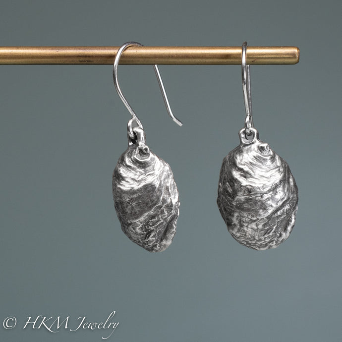 Atlantic Oyster - crassostrea virginica oyster seed earrings in recycled silver by hkm jewelry