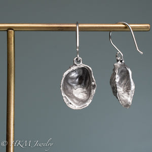 backside view of Atlantic Oyster - crassostrea virginica oyster seed earrings in recycled silver by hkm jewelry