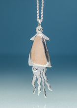 Load image into Gallery viewer, peach sea glass necklace in the shape of a squid in sterling silver
