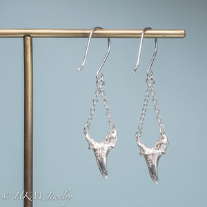 backside of hallmark .925 and HKM Triangle Sharks Teeth Dangle Earrings by hkm jewelry 