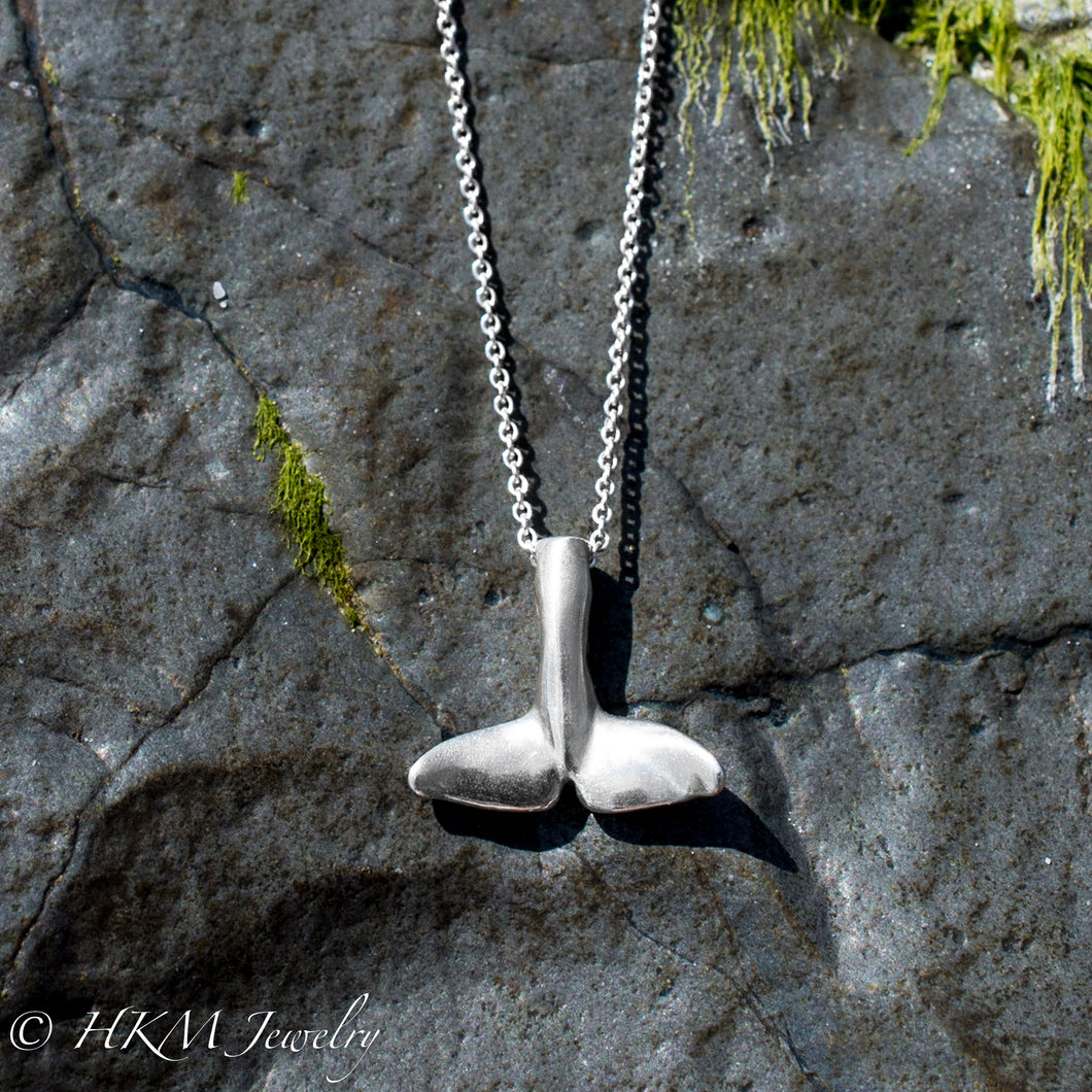 underside of  cast fluke necklace in sterling silver by hkm jewelry 