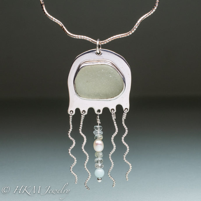 Sea Foam Sea Glass Jellyfish Necklace