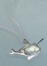 Load image into Gallery viewer, Sea Glass Narwhal Necklace - Sterling Silver Ocean Creature
