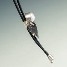 Load image into Gallery viewer, delicate unisex bolo tie with shark tooth fossil and freshwater pearl on thin leather cord
