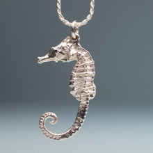 Load image into Gallery viewer, cast silver northern lined seahorse necklace by hkm jewelry
