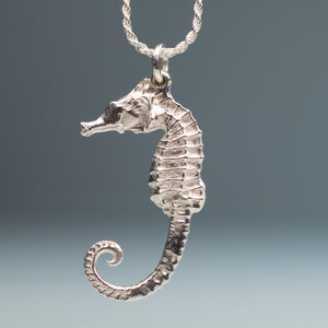 cast silver northern lined seahorse necklace by hkm jewelry