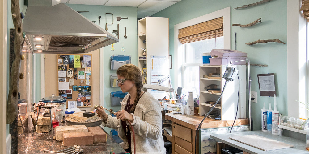 a look inside HKM Jewelry studio in west chester pa while Hali MacLaren demonstrates soldering