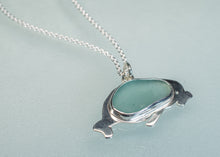 Load image into Gallery viewer, Teal Sea Glass Manatee Necklace
