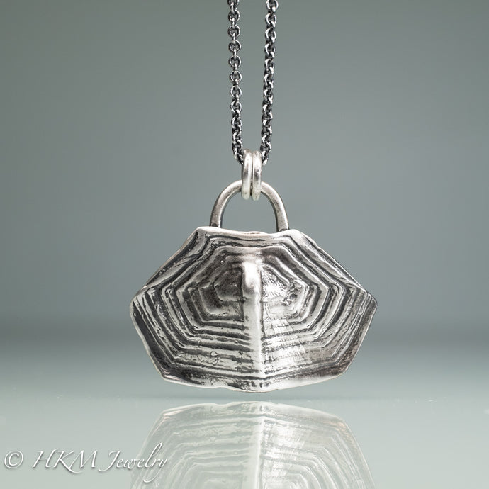 Diamondback terrapin turtle shell scute necklace in oxidized finish by hkm jewelry
