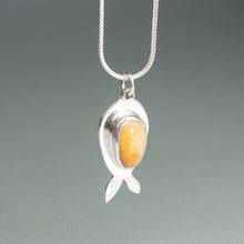 Load image into Gallery viewer, silver fish necklace with yellow stone
