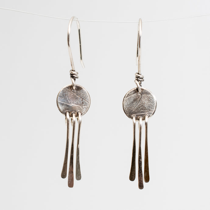 Leaf Printed Silver Dangle Earrings by HKM Jewelry