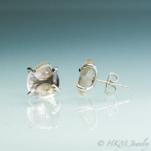 Silver or Gold Cape May Diamond Studs - Prong Set Tumbled Beach Stone Earrings