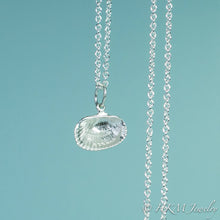 Load image into Gallery viewer, back close up view of ark clam shell necklace in polished silver by hkm jewelry 
