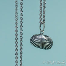 Load image into Gallery viewer, front close up view of ark clam shell necklace in oxidized silver by hkm jewelry 
