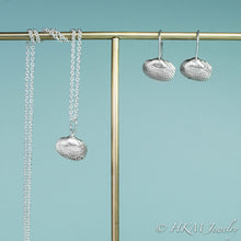 Load image into Gallery viewer, ark clam shell earrings by hkm jewelry with matching necklace in silver
